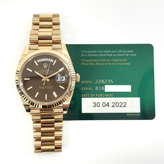 Rolex Day-Date 40mm Chocolate Diagonal Motif Dial 228235