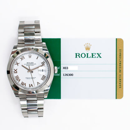 Rolex Datejust 41mm White Roman Dial 126300 (2019)