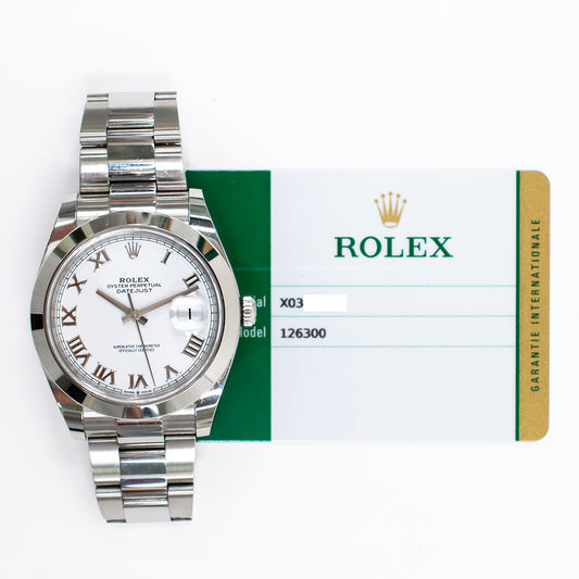 Rolex Datejust 41mm White Roman Dial 126300 (2019)