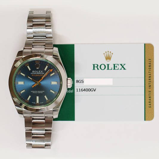 Rolex Milgauss Green Crystal Blue Dial 116400GV (2015)