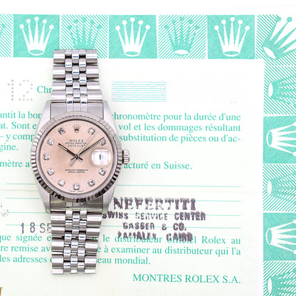 Rolex Datejust 36mm Silver Diamond Dial 16234 (1996)