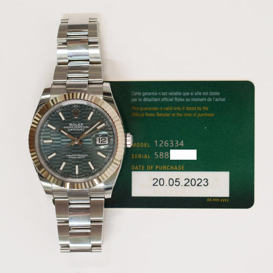 Rolex Datejust 41mm Mint Green Fluted Dial 126334 (2023)
