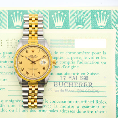 Rolex Oyster Perpetual Datejust Champagne Roman Dial 16233 (1990)