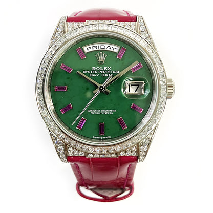 Rolex Day-Date 36mm Jade Ruby Diamond Dial 128459TBR
