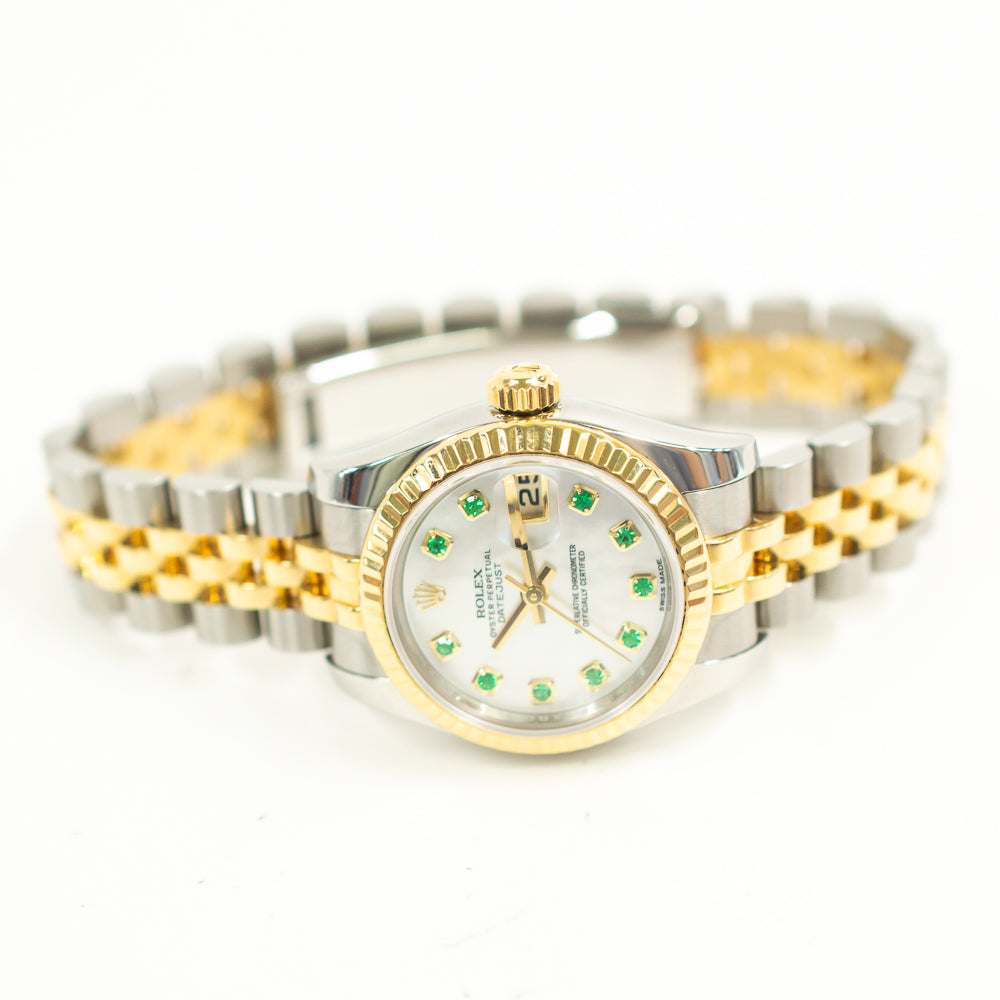 Rolex Datejust 26mm White Mop Emeralds Dial 179173NGE (2020)