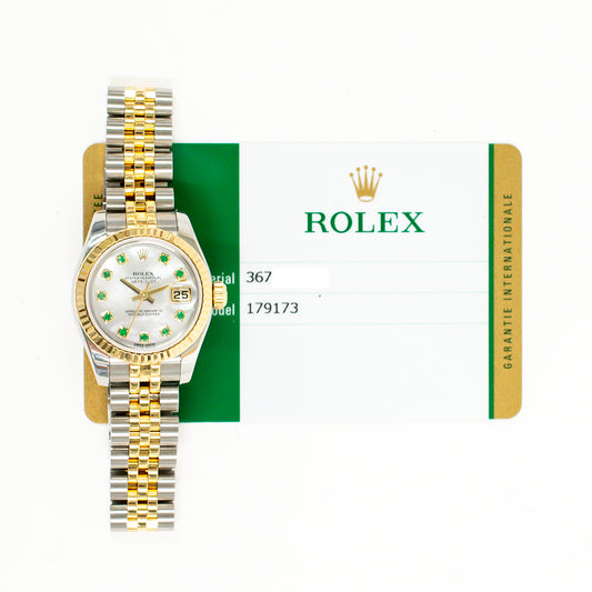 Rolex Datejust 26mm White Mop Emeralds Dial 179173NGE (2020)