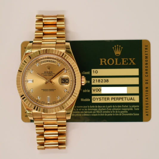 Rolex Day-Date II Champagne Diamond Dial 218238A