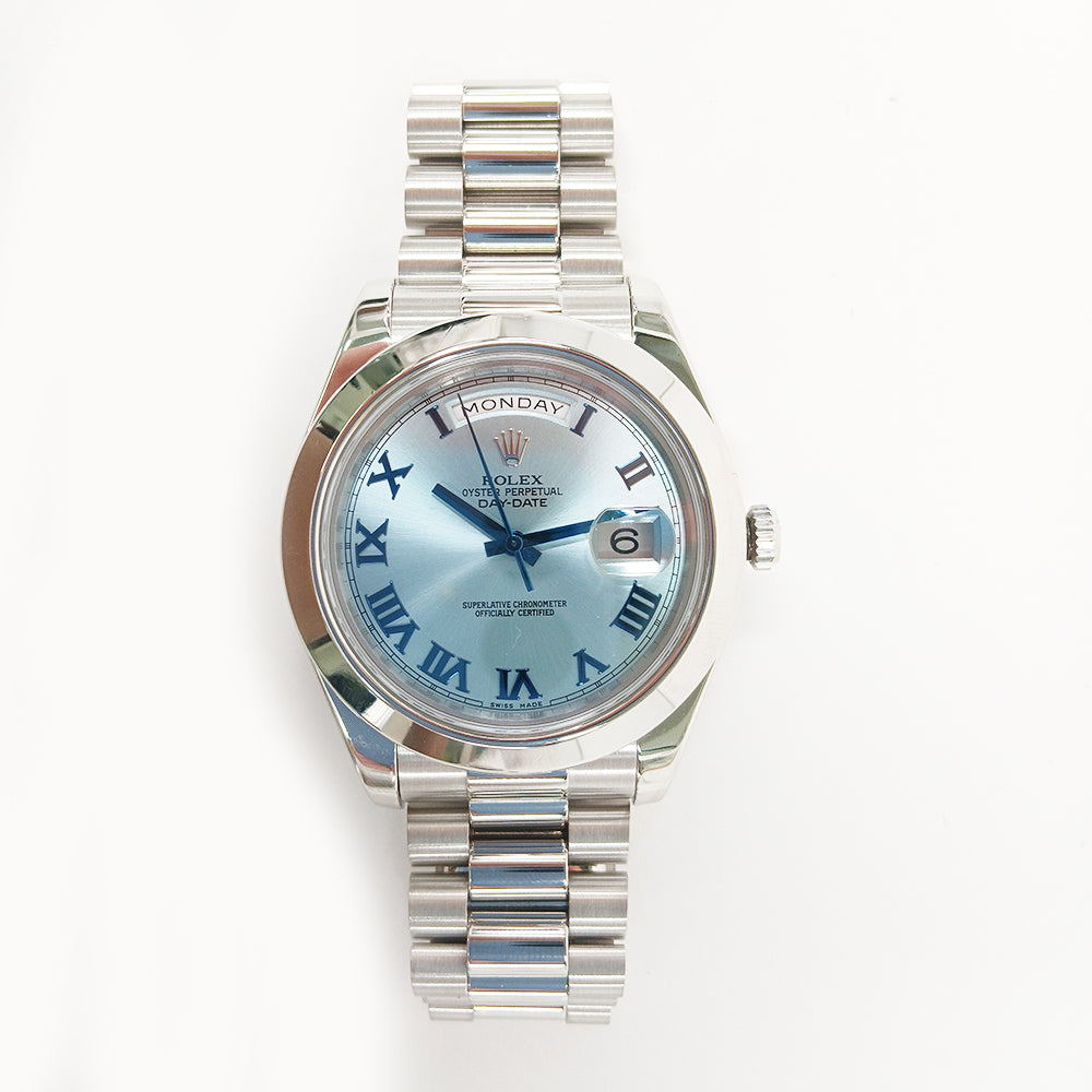 Rolex Day-Date II 41mm Ice Blue Roman Dial 218206 (2014)