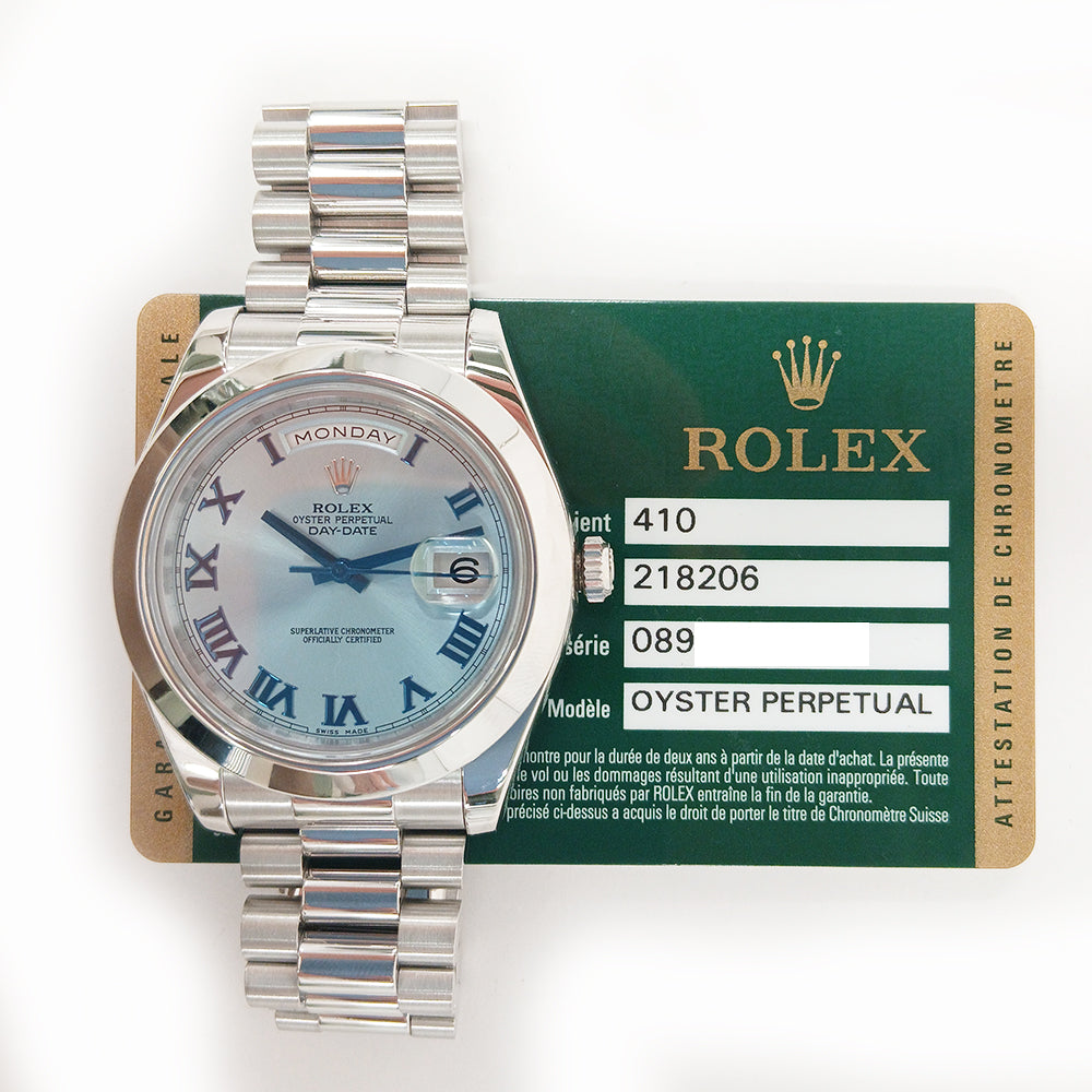 Rolex Day-Date II 41mm Ice Blue Roman Dial 218206 (2014)