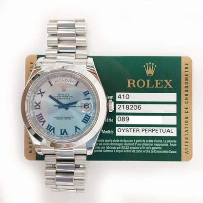 Rolex Day-Date II 41mm Ice Blue Roman Dial 218206 (2014)