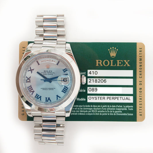 Rolex Day-Date II 41mm Ice Blue Roman Dial 218206 (2014)