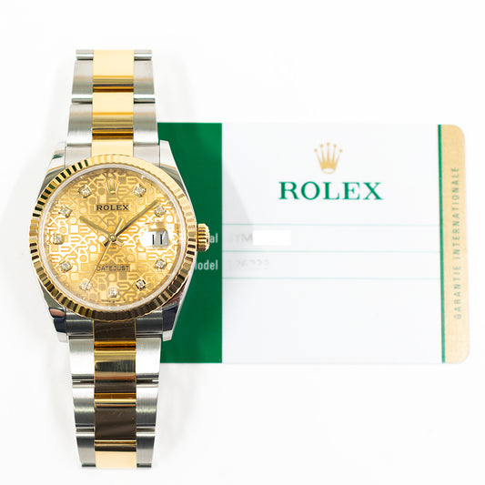 Rolex Datejust 36mm Champagne Jubilee Diamond Dial 126233 (2019)