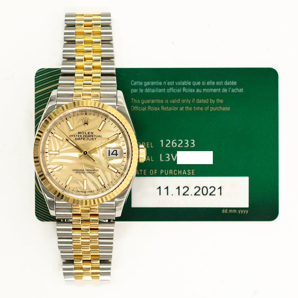 Rolex Datejust 36mm Champagne Palm Motif Dial 126233 (2021)