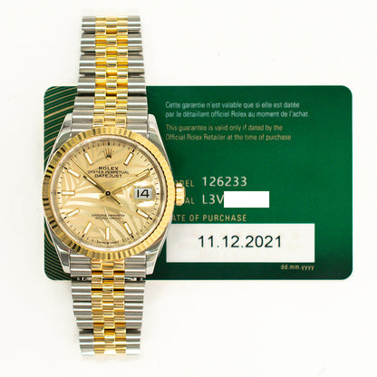 Rolex Datejust 36mm Champagne Palm Motif Dial 126233 (2021)