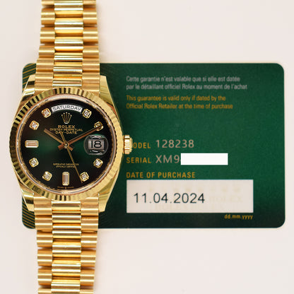 Rolex Day-Date 36mm Green Ombre Diamond Dial 128238 (2024)
