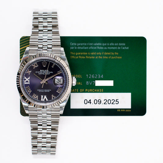 Rolex Datejust 36mm Purple "VI & IX" Diamond Dial 126234 (2025)