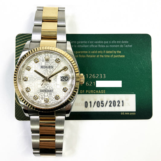 Rolex Datejust 36mm Silver Jubilee Diamond Dial 126233 (2021)