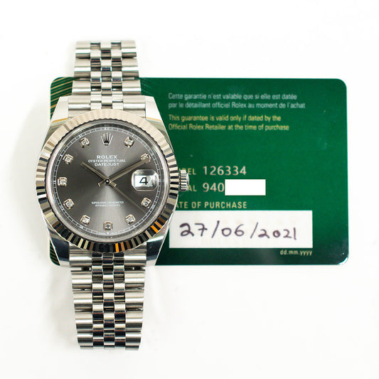 Rolex Datejust 41mm Dark Grey Diamond Dial 126334G (2021)