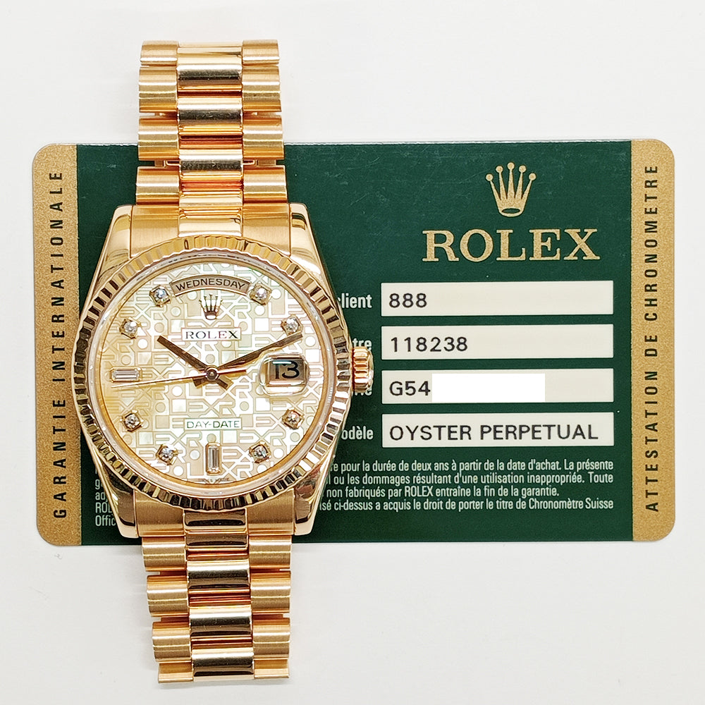 Rolex Day-Date 36mm Champagne Jubilee Diamond Dial 118238NCA (2013)