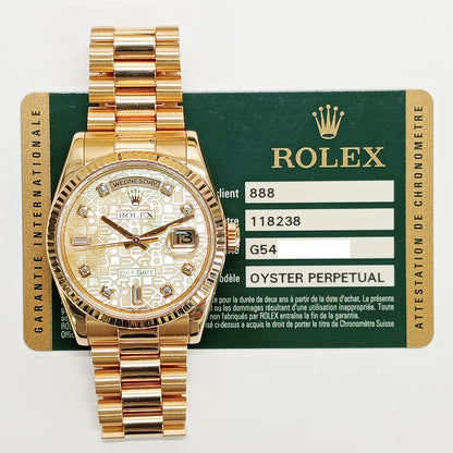 Rolex Day-Date 36mm Champagne Jubilee Diamond Dial 118238NCA (2013)
