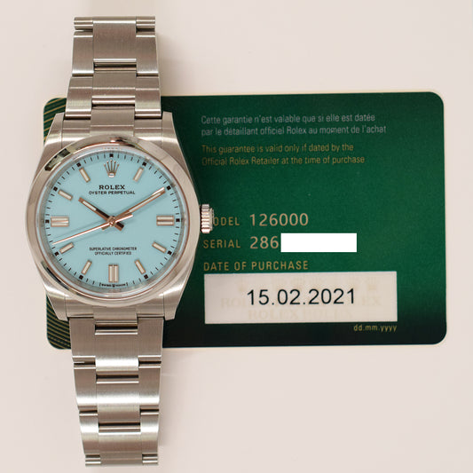 Rolex Oyster Perpetual 36mm Turquoise Dial 126000 (2021)