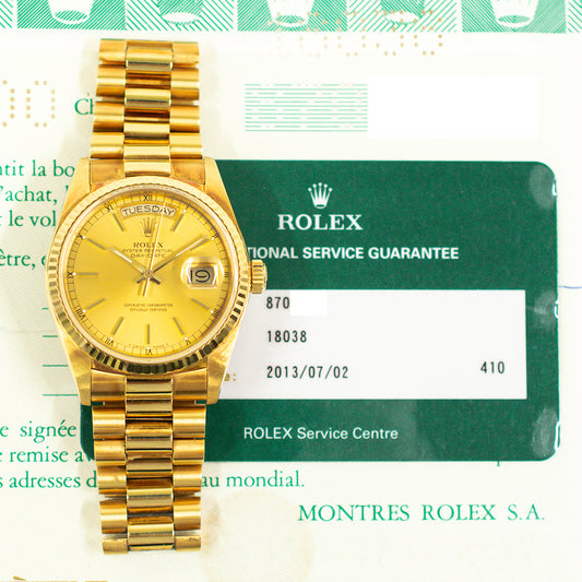 Rolex Day-Date 36mm Champagne Dial 18038 (1985)