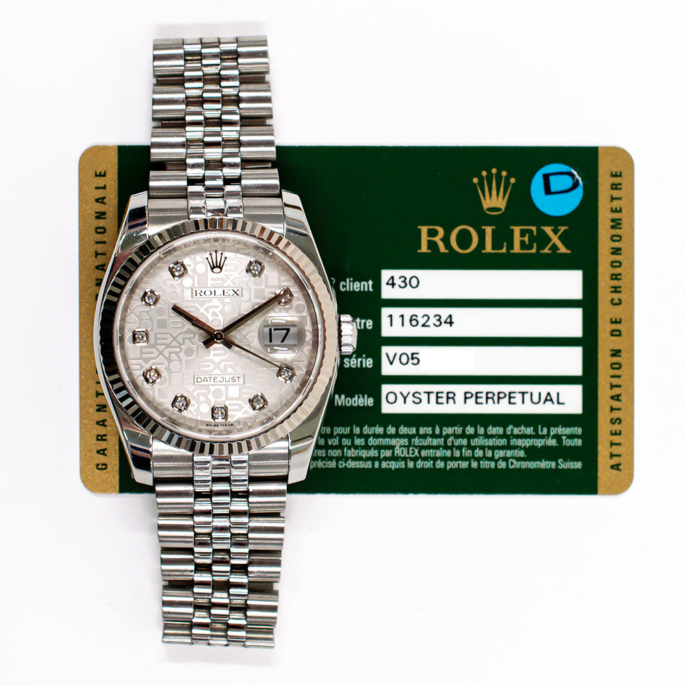 Rolex Datejust 36mm Silver Jubilee Diamond Dial  116234G (2009)