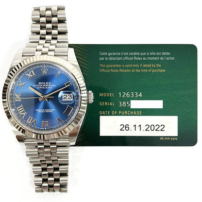 Rolex Datejust 41mm Blue Roman Dial Jubilee 126334