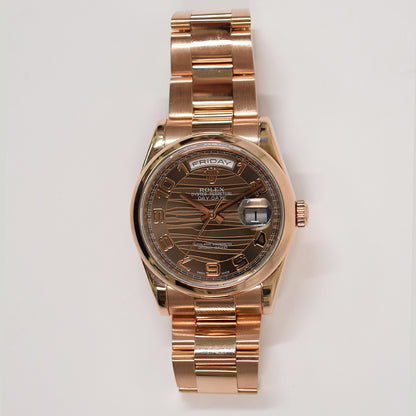 Rolex Day-Date 36mm Black Wave Arabic Dial 118205