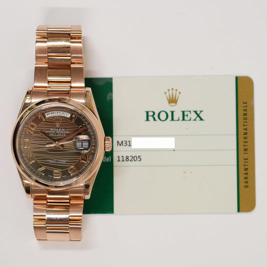 Rolex Day-Date 36mm Black Wave Arabic Dial 118205