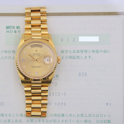 Rolex Day-Date 36mm Champagne Diamond Dial 18238 (1995)