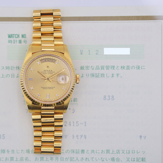 Rolex Day-Date 36mm Champagne Diamond Dial 18238 (1995)