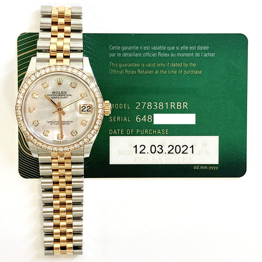 Rolex Datejust 31mm White Mop Diamond Dial 278381NGRBR