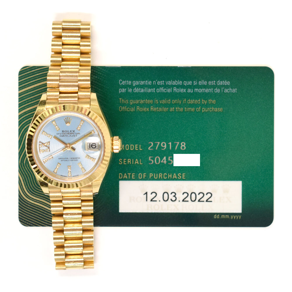 Rolex Datejust 28mm Blue Tapestry IX Diamond Dial 279178 (2022)