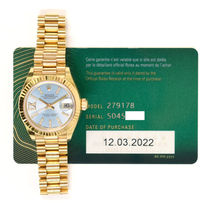 Rolex Datejust 28mm Blue Tapestry IX Diamond Dial 279178 (2022)