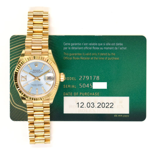Rolex Datejust 28mm Blue Tapestry IX Diamond Dial 279178 (2022)