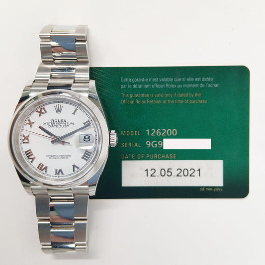 Rolex Datejust 36mm White Roman Dial 126200 (2021)