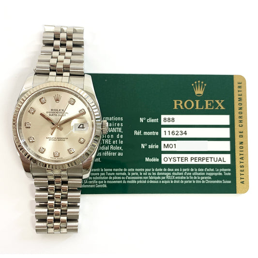 Rolex Datejust 36mm Silver Diamond Dial 116234