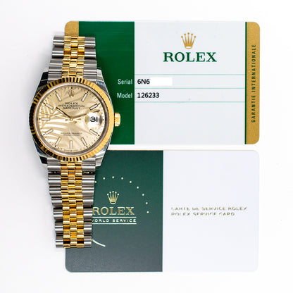 Rolex Datejust 36mm Champagne Palm Motif Dial 126233 (2019)