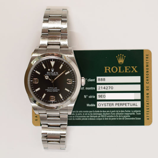 Rolex Explorer 39mm Black  Dial 214270 (2014)