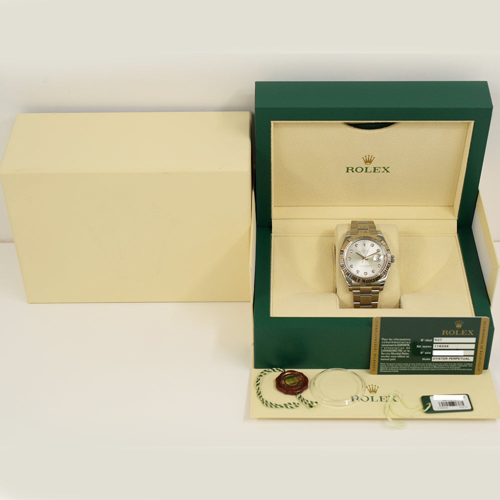 Rolex Datejust II Silver Diamond Dial 116334G (2010)