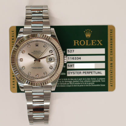 Rolex Datejust II Silver Diamond Dial 116334G (2010)