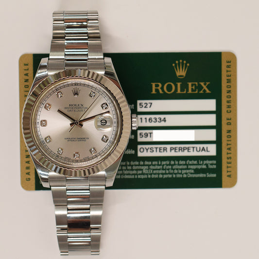 Rolex Datejust II Silver Diamond Dial 116334G (2010)