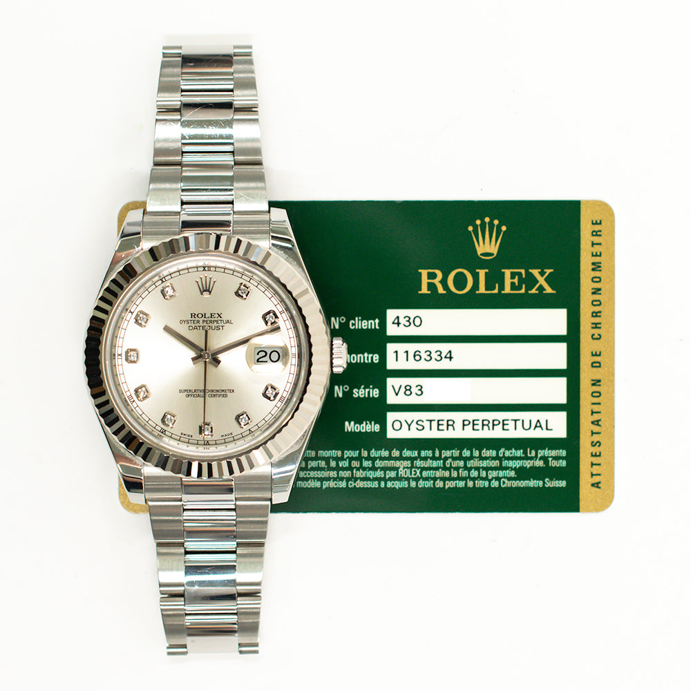 Rolex Datejust II Silver Diamond Dial 116334