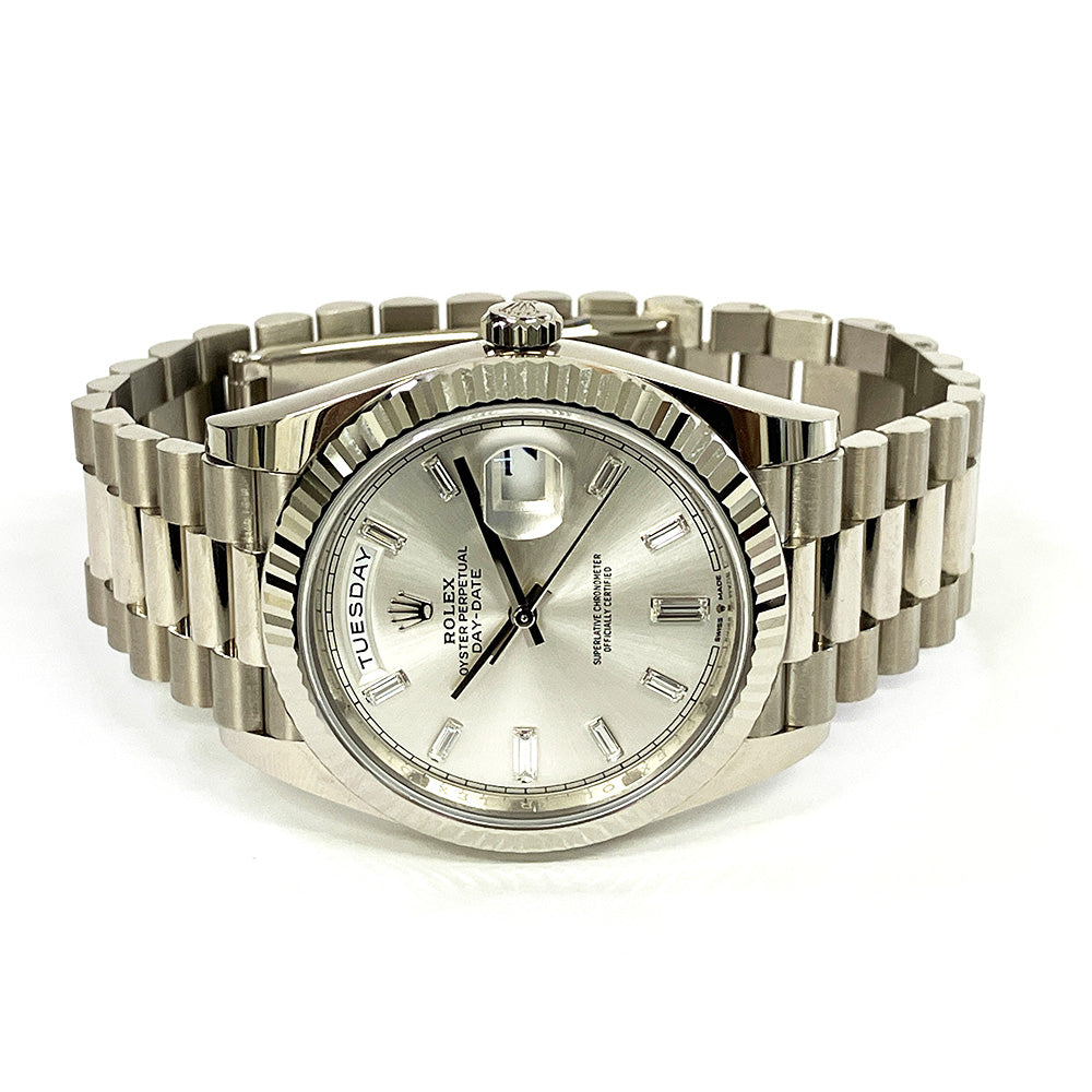 Rolex Day-Date 40mm Silver Diamond Dial 228239