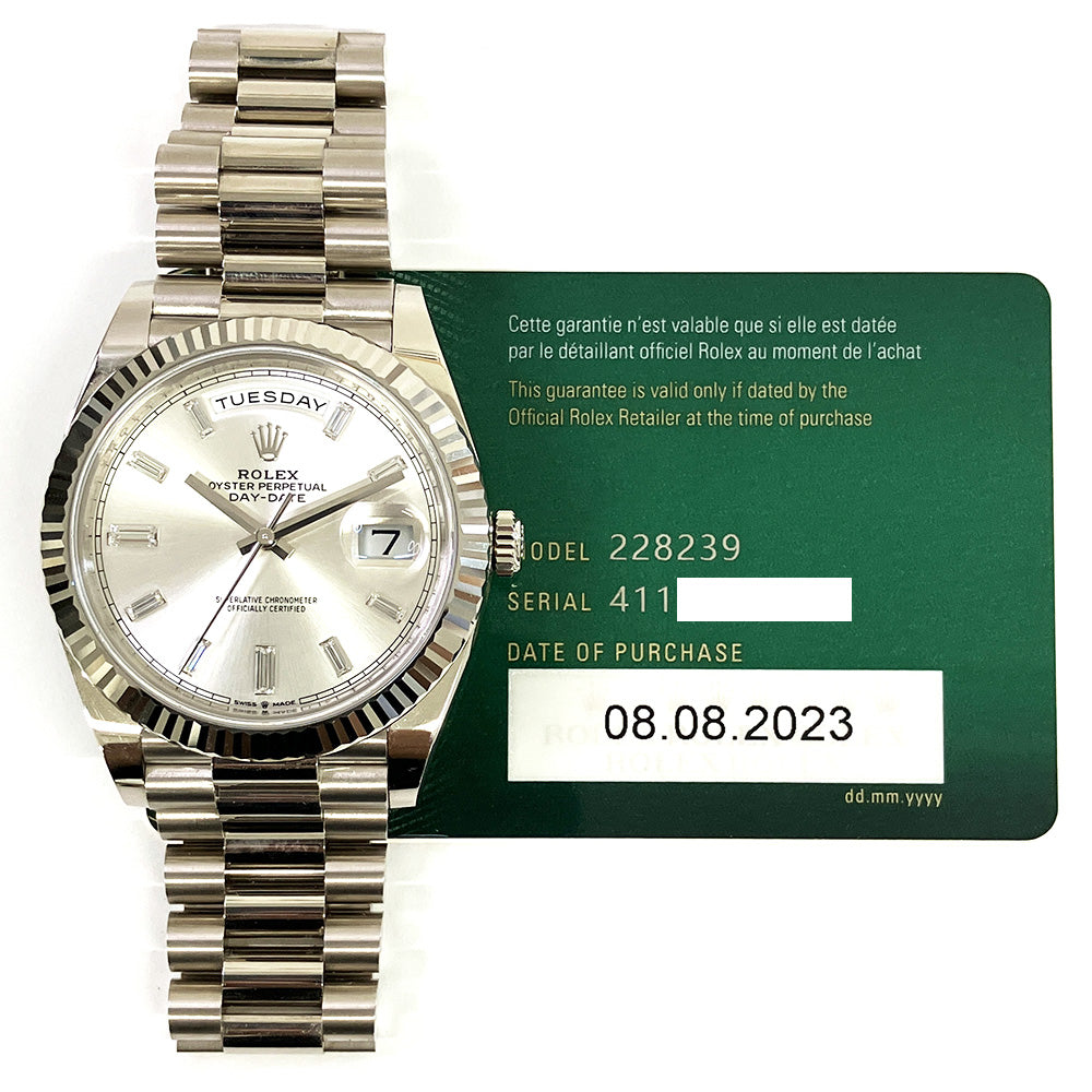 Rolex Day-Date 40mm Silver Diamond Dial 228239