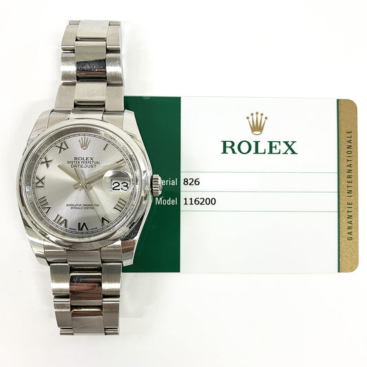 Rolex Datejust 36mm Rhodium Roman Dial 116200