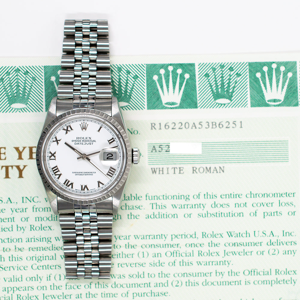 Rolex Datejust 36mm White Roman Dial 16220 (2000)