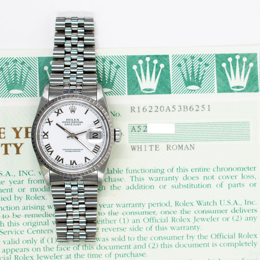 Rolex Datejust 36mm White Roman Dial 16220 (2000)