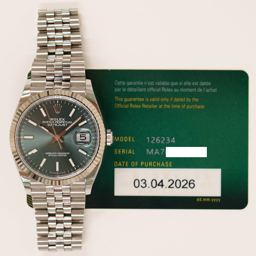 Rolex Datejust 36mm Mint Green Dial 126234 (2026)